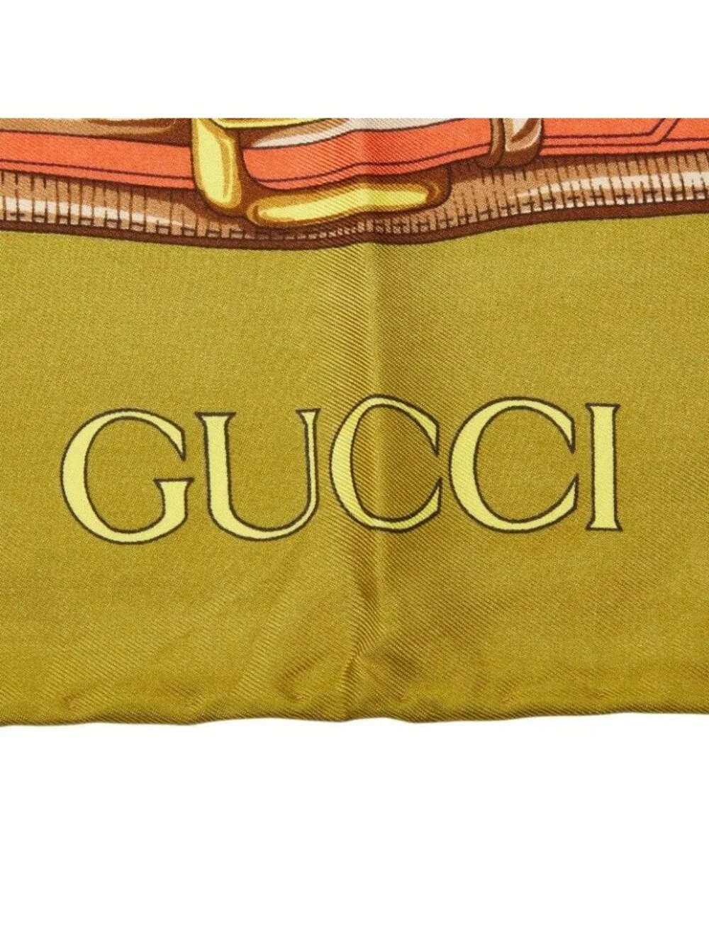 Gucci Belt Chain Motif Scarf Khaki Green Multicolor Silk - Picture 2 of 4